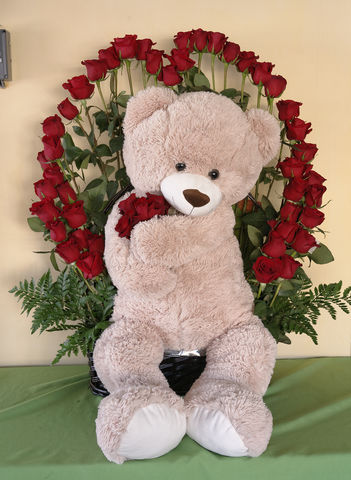 140 corazon de rosas con oso